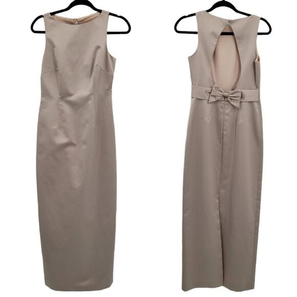 Vtg Laundry by Shelli Segal Dress Gown Sleeveless Peekaboo Bow Back Champagne 4 - Picture 1 of 11
